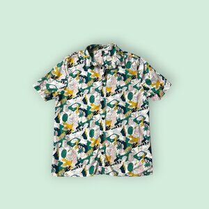 H&M Divided Men's Lightweight short sleeve Button up Retro Print Shirt